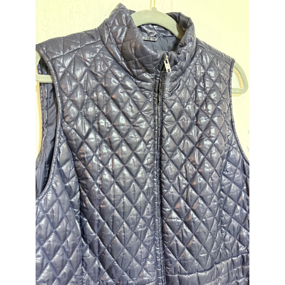 Talbots Woman Navy Blue Mixed Quilted Puffer Vest Longline Full Zip Pockets 1x